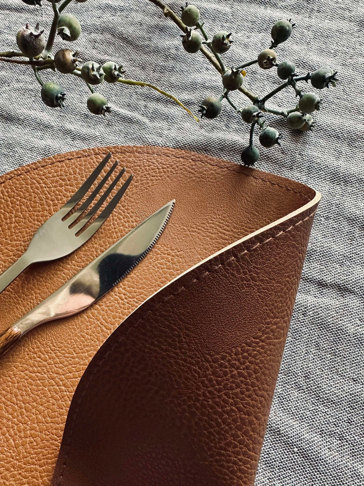 Omkeerbare placemat - Cognac / naturel