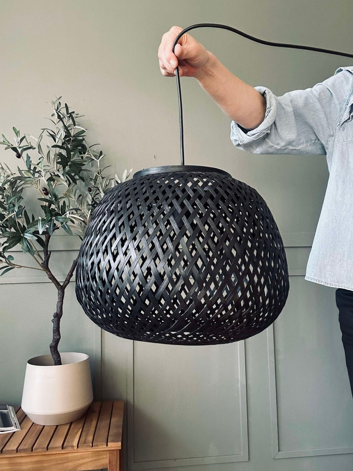 Lamp bamboe - Zwart dia 33