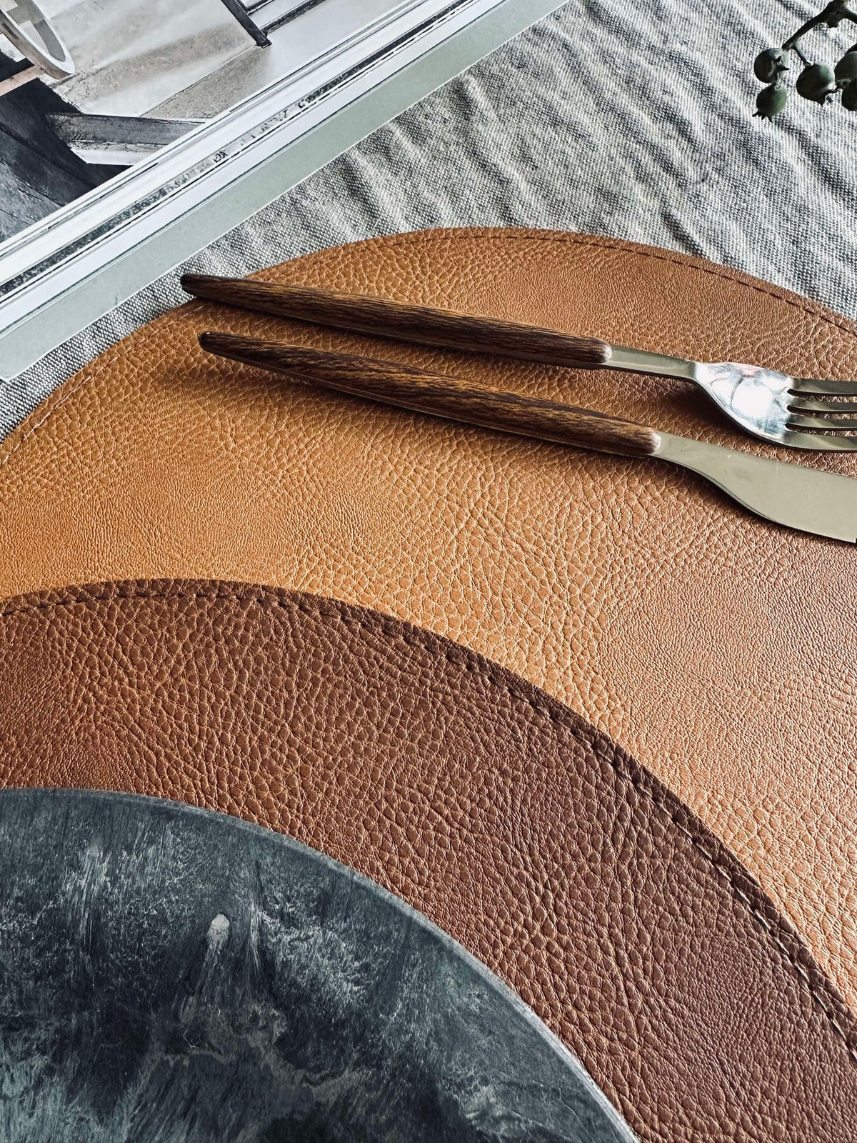 Omkeerbare placemat - Cognac / naturel