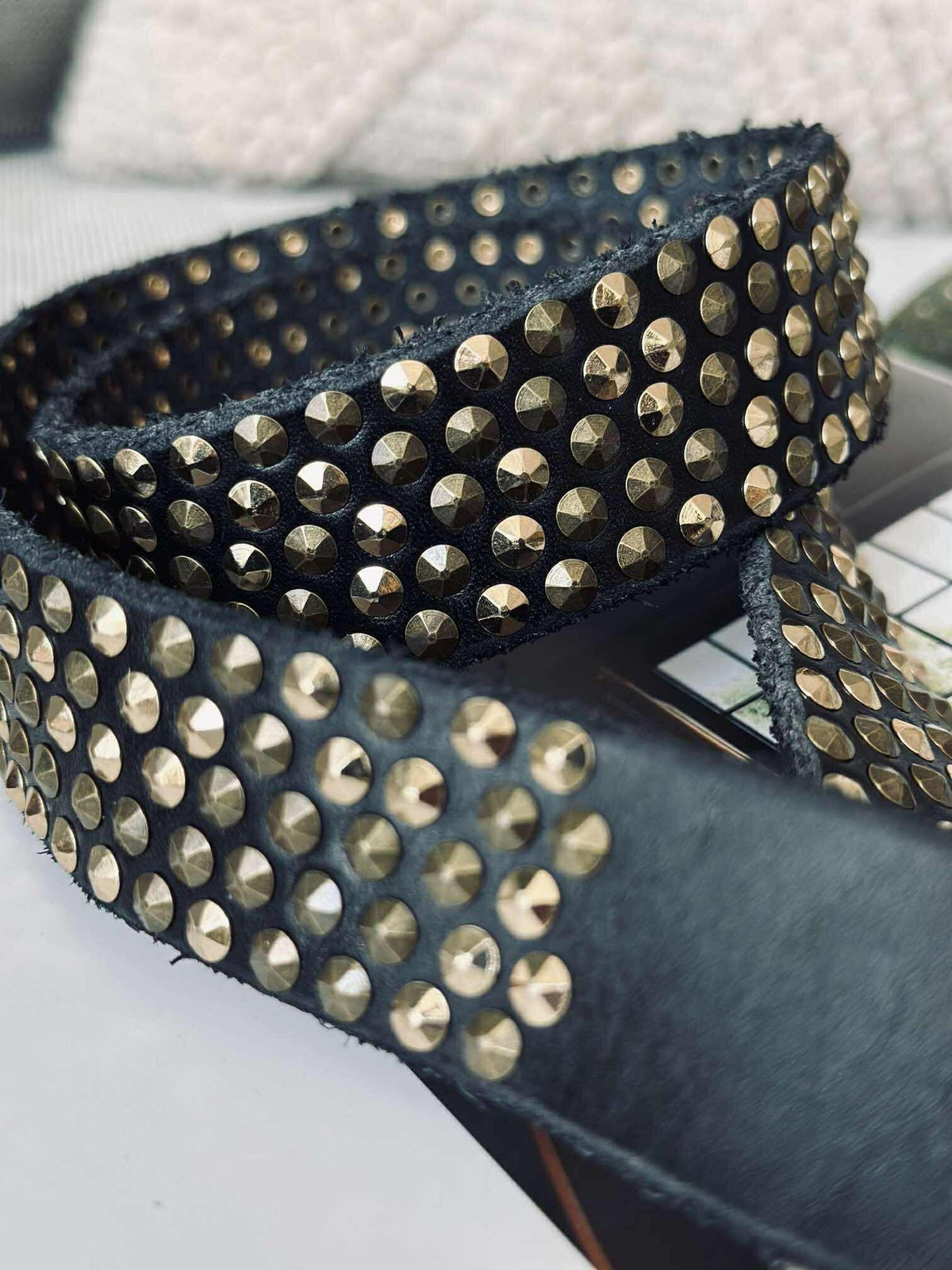 Jeansriem met studs - Black / gold