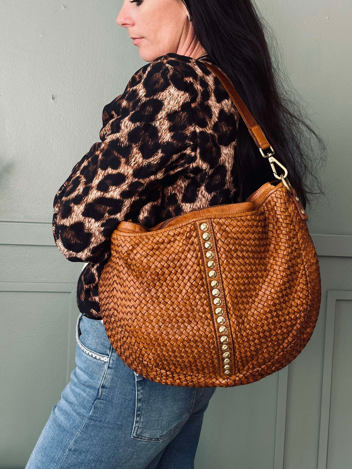 Crossover JOMA vlechtwerk en studs - Cognac