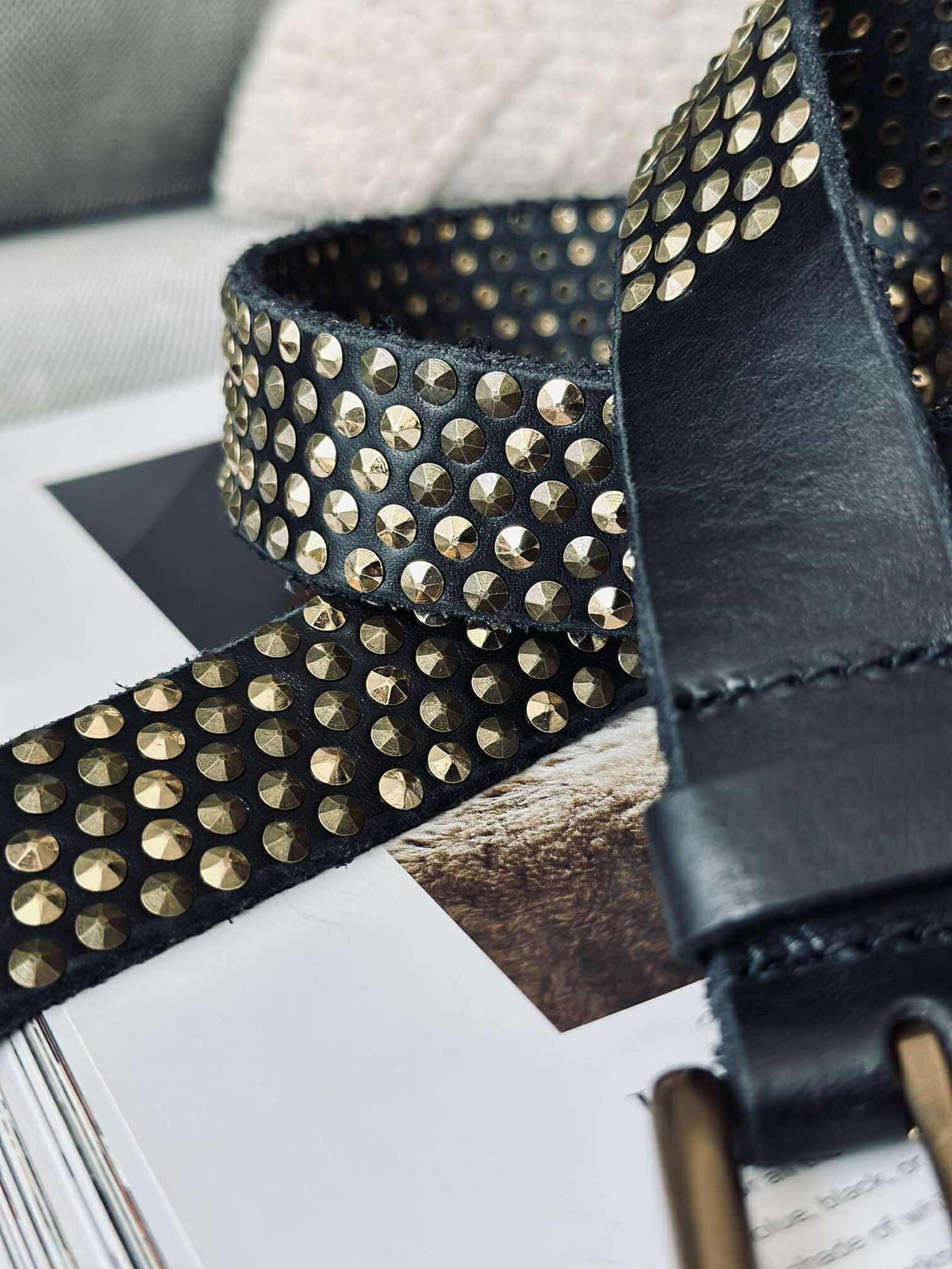 Jeansriem met studs - Black / gold