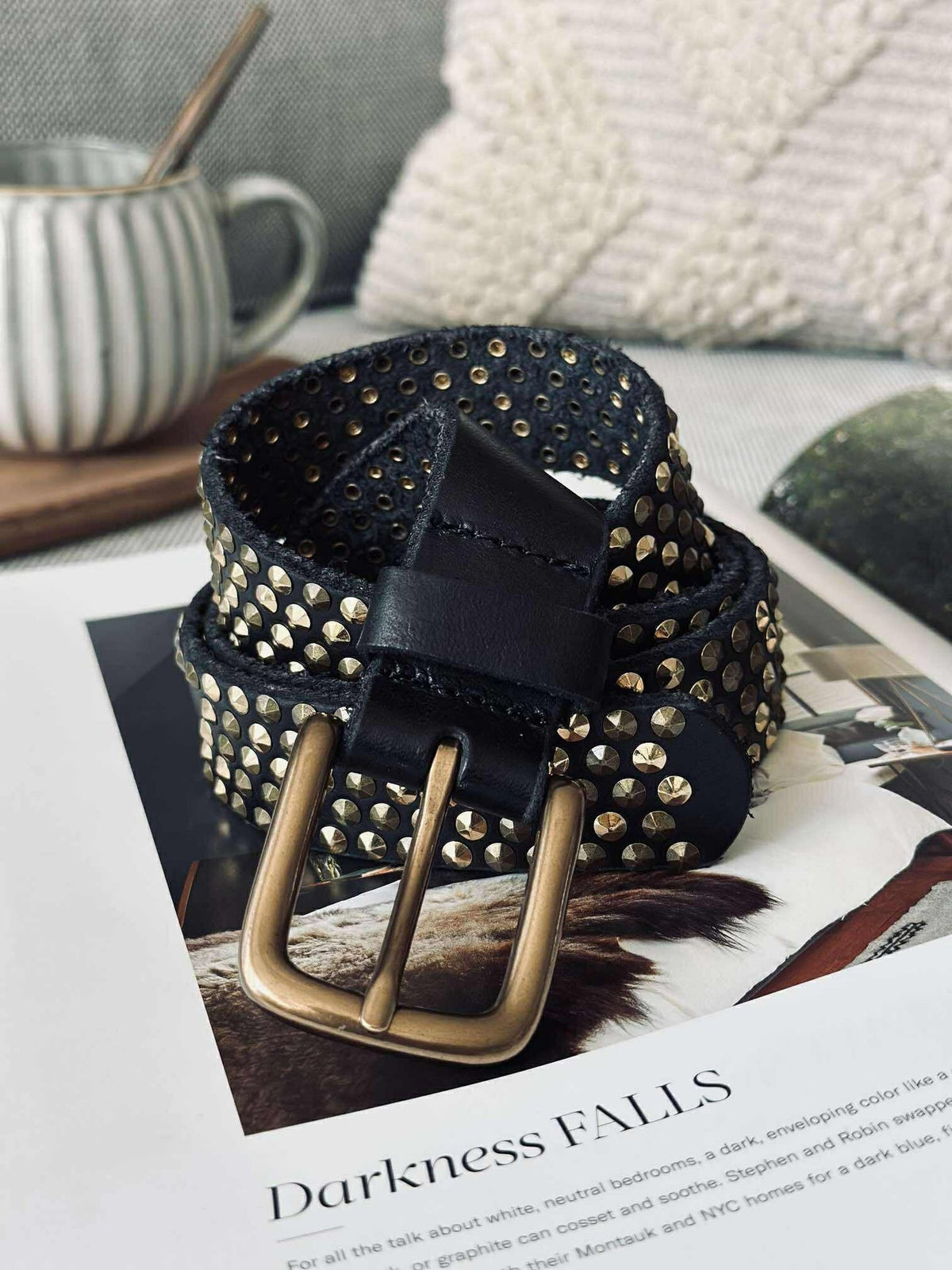 Jeansriem met studs - Black / gold