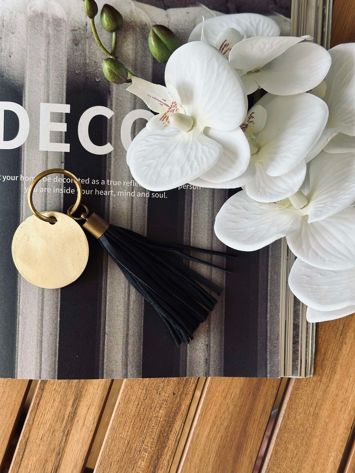 Sleutelhanger met kwastje - Black leather