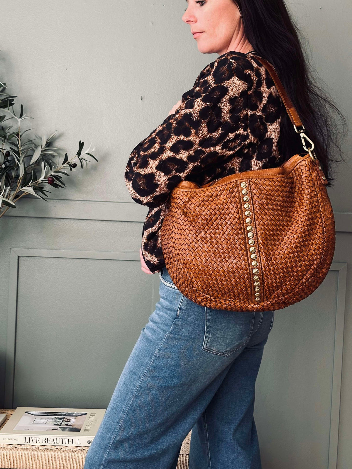 Crossover JOMA vlechtwerk en studs - Cognac