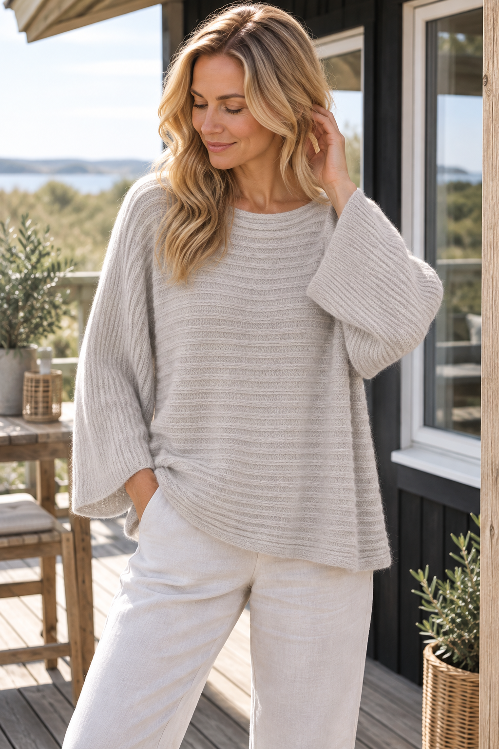 Oversized sweater - Beige wol / mohairmix