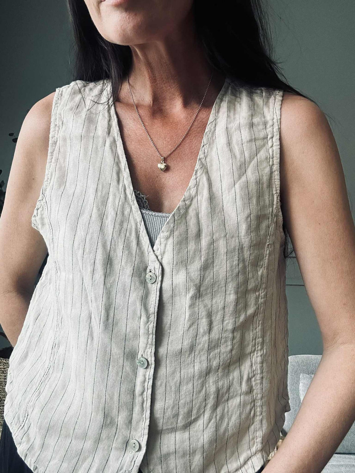 Vest beige streep - Linnen