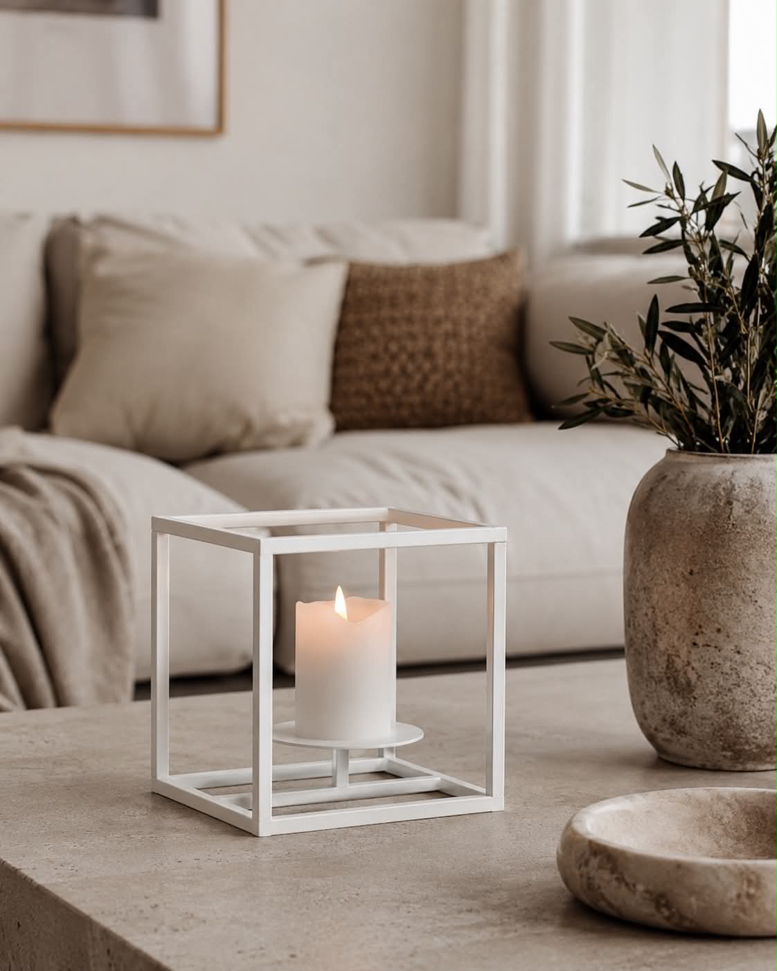 VIAMAJA Cube voor stompkaarsen - set van 2 kandelaars – Wit