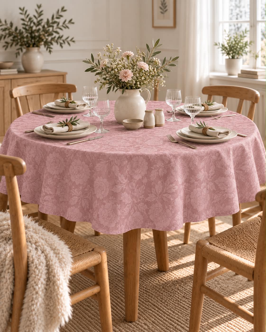 Tafelkleed JACQUARD dia 140cm - Roze