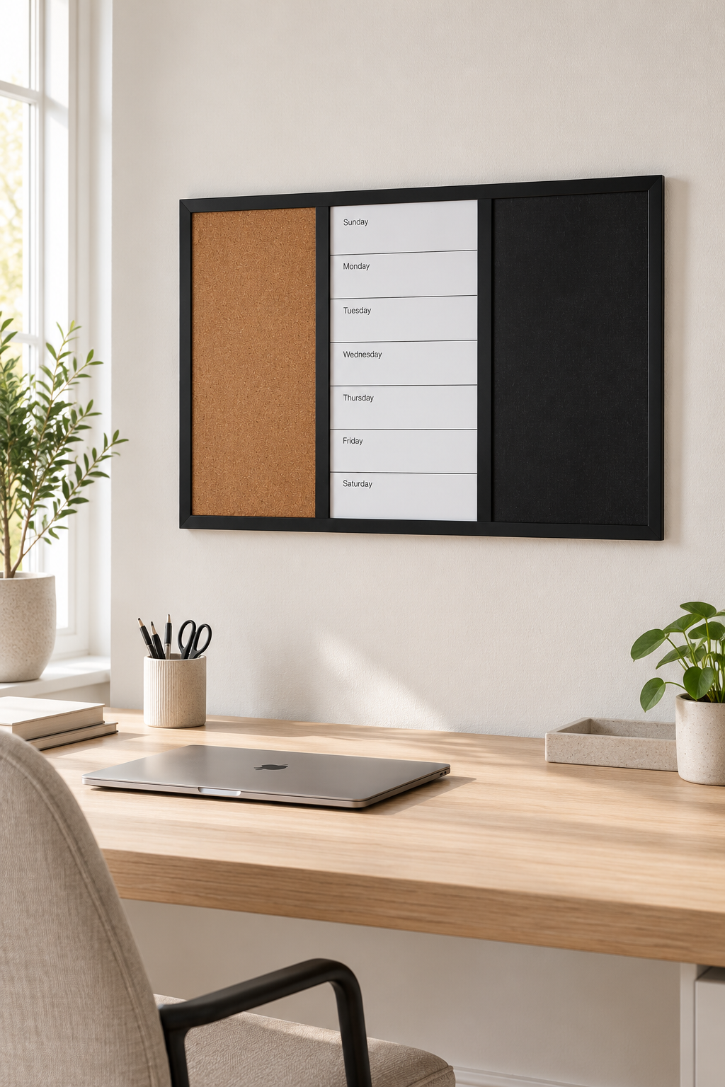 Bord met weekplanner en prikbord – van kurk