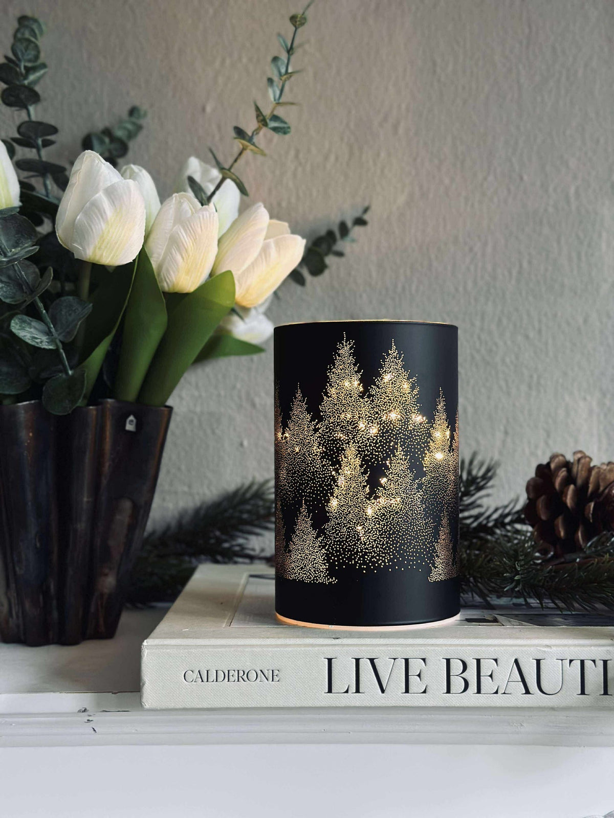 Lantaarn met led licht - Black / gold