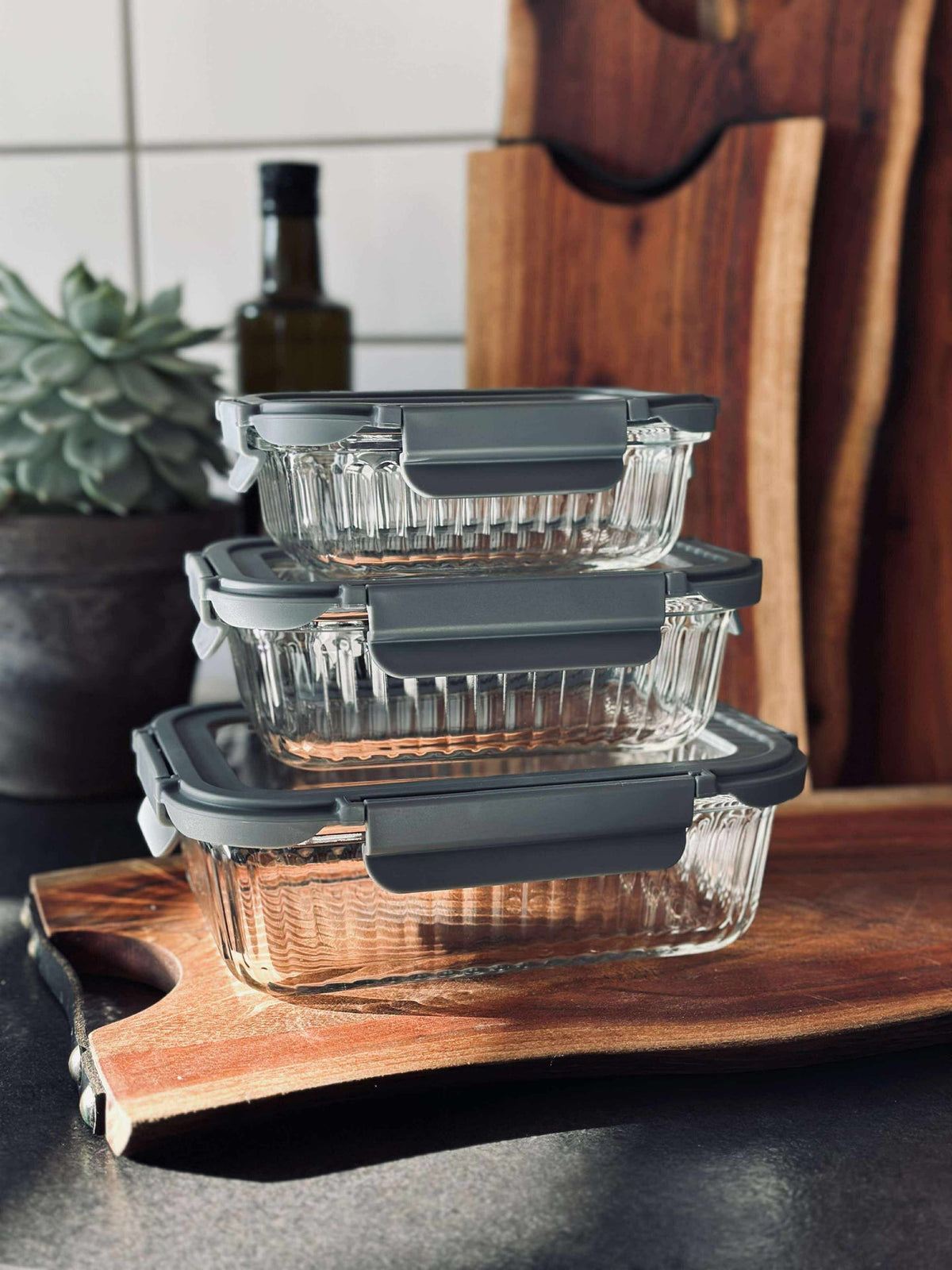 Opbergpotten van glas - Set van 3 st.