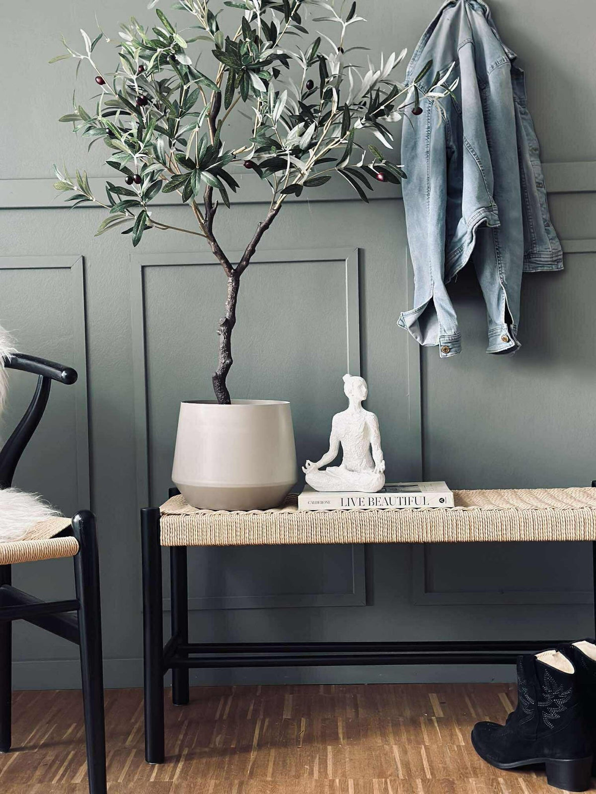 Bank beuk Zwart / naturel - 120 cm