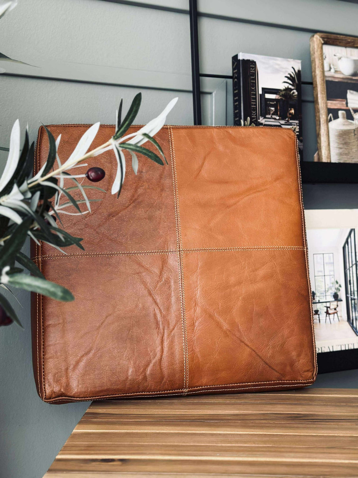 Kussen Tokyo van leer - 40x40 Cognac