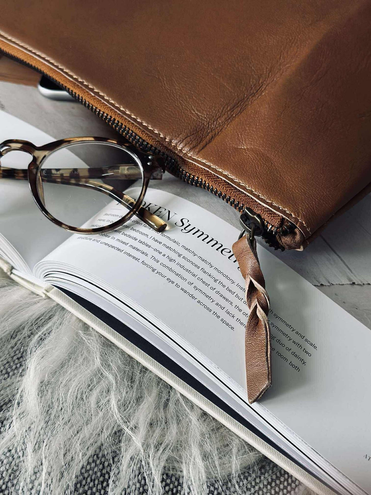 Cosmetictas / Clutch - Cognac leather