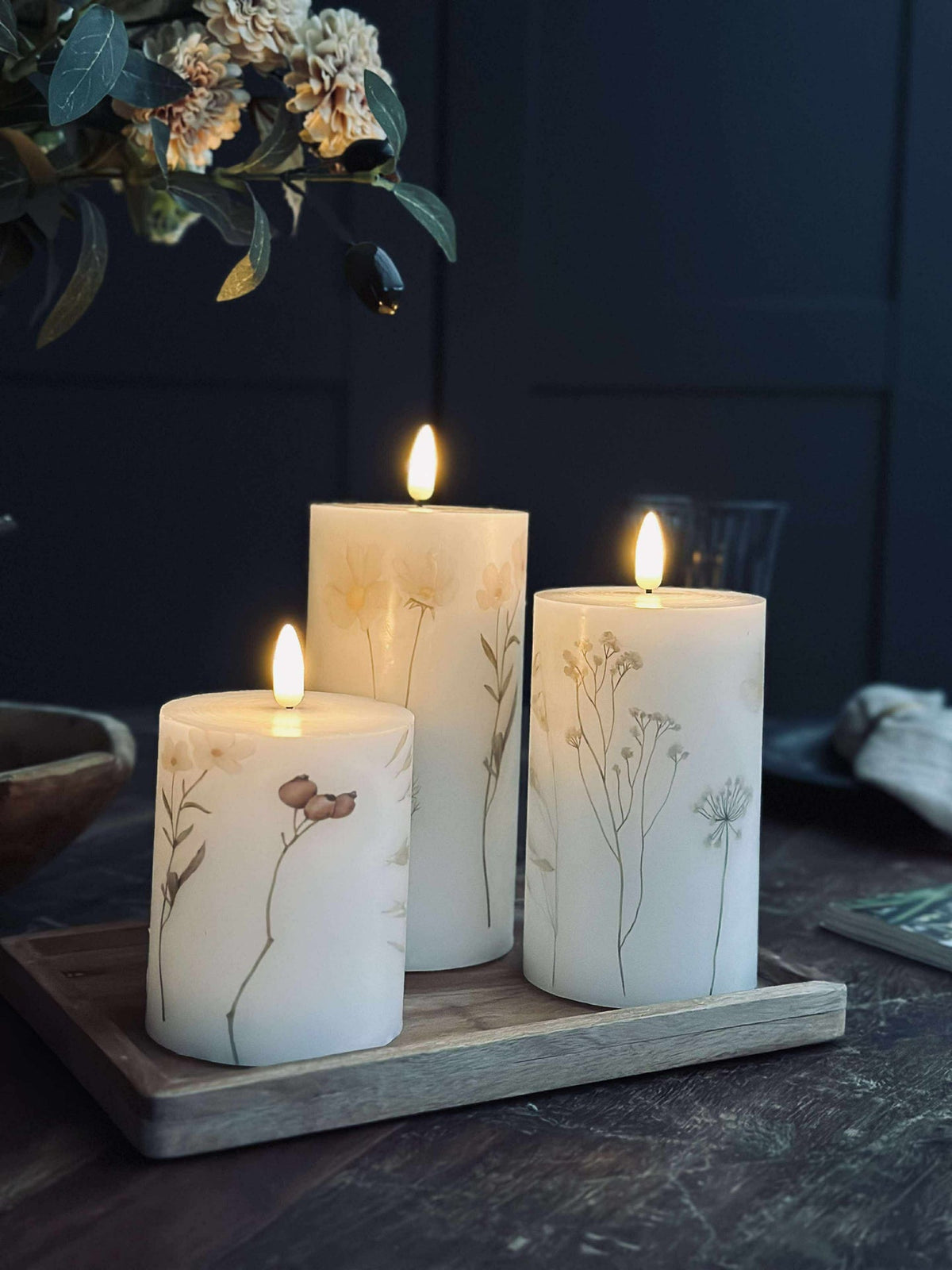 LED stompkaarsen FLOWER – Set van 3 stuks en afstandsbediening