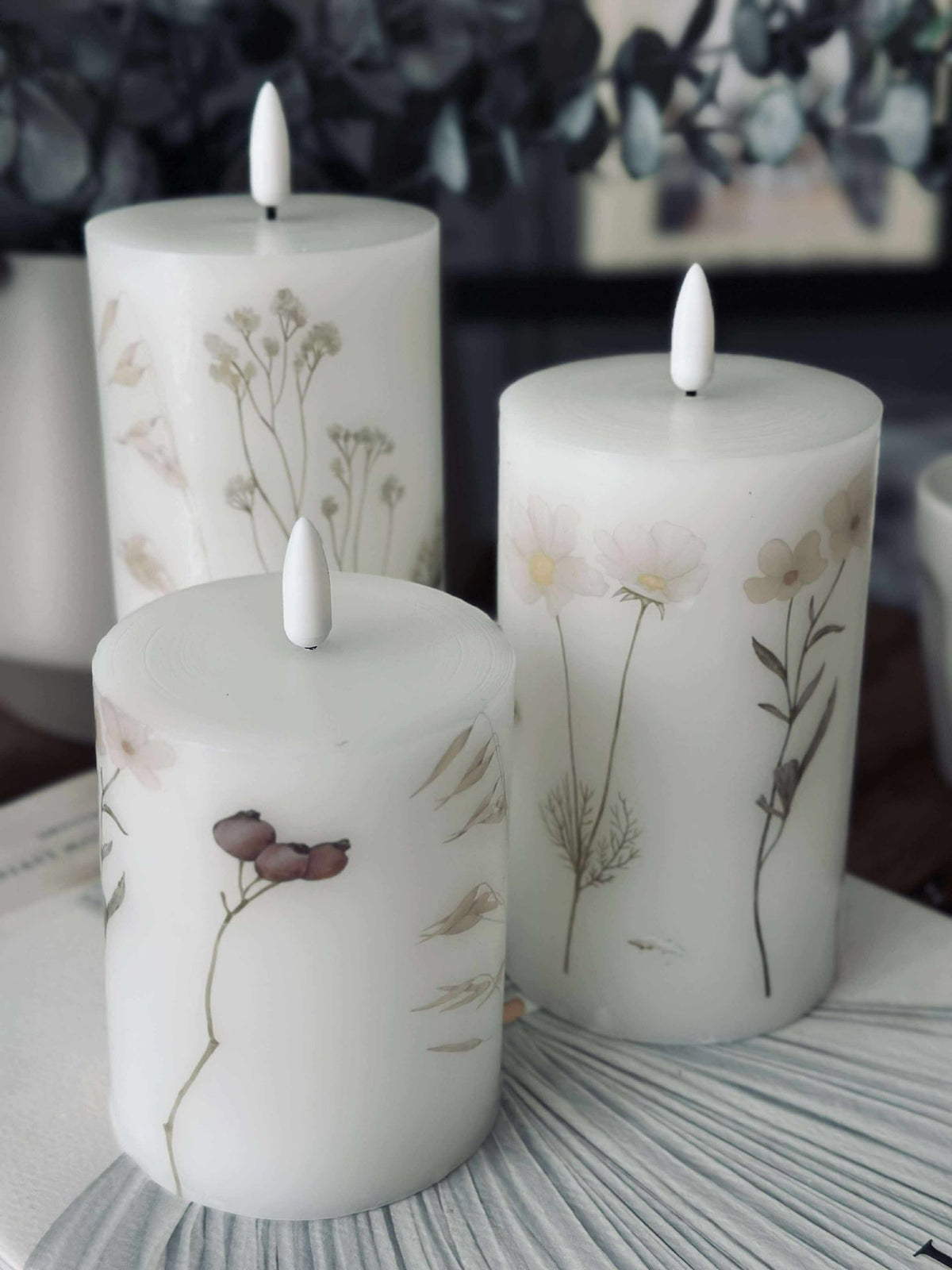 LED stompkaarsen FLOWER – Set van 3 stuks en afstandsbediening