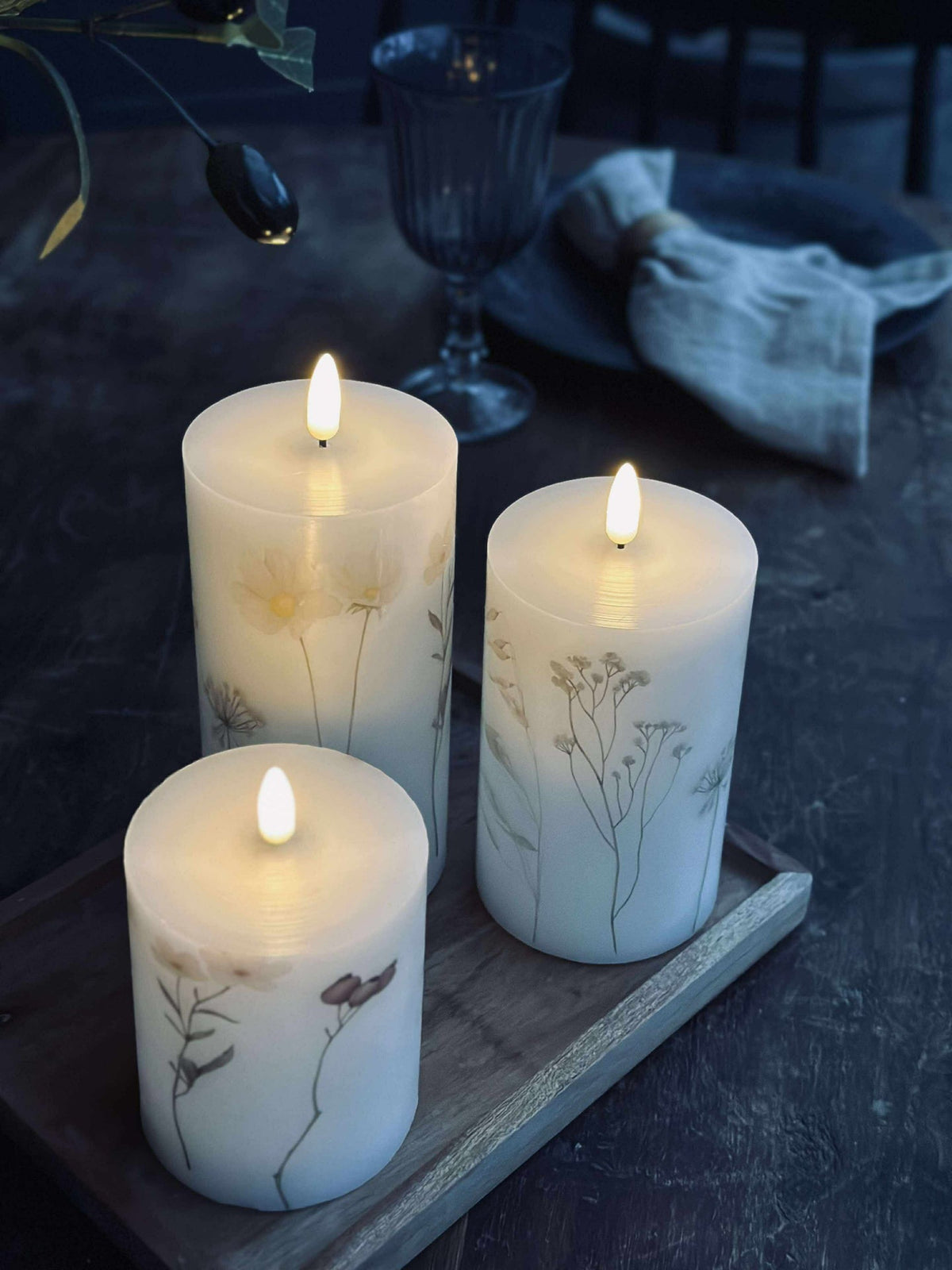 LED stompkaarsen FLOWER – Set van 3 stuks en afstandsbediening