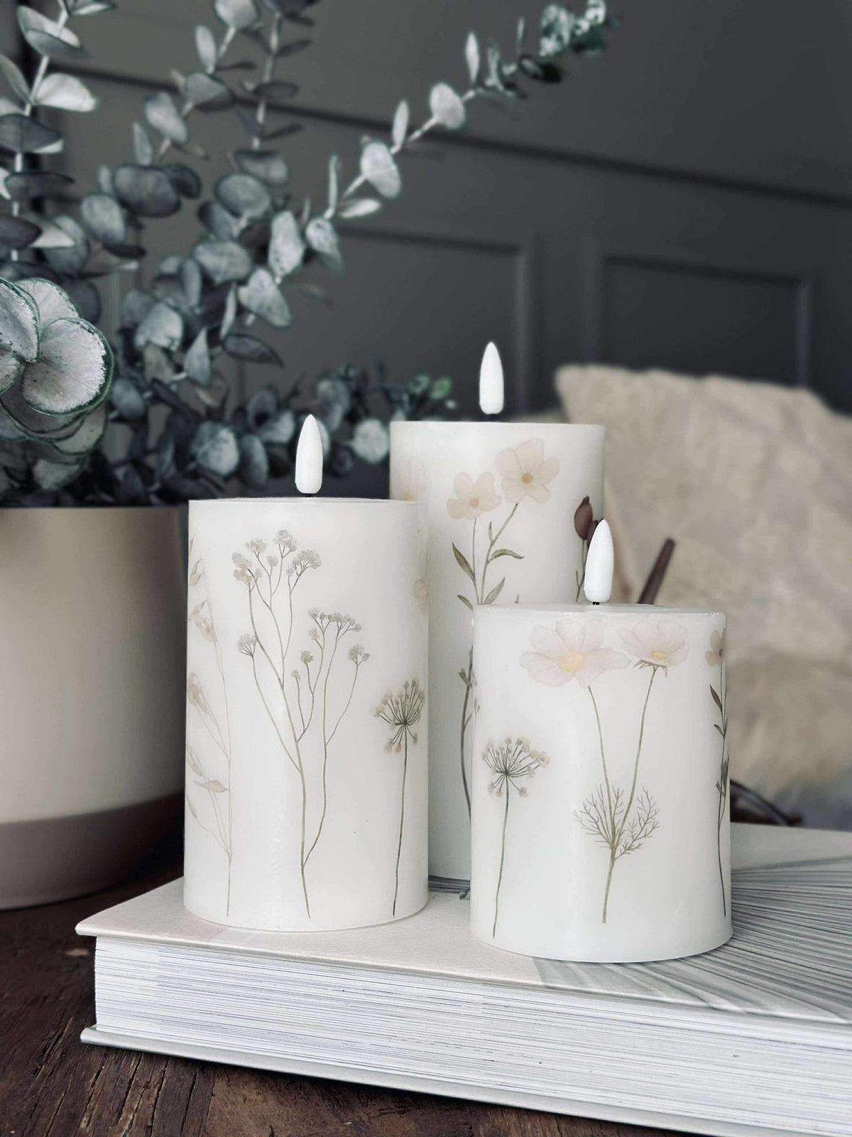 LED stompkaarsen FLOWER – Set van 3 stuks en afstandsbediening