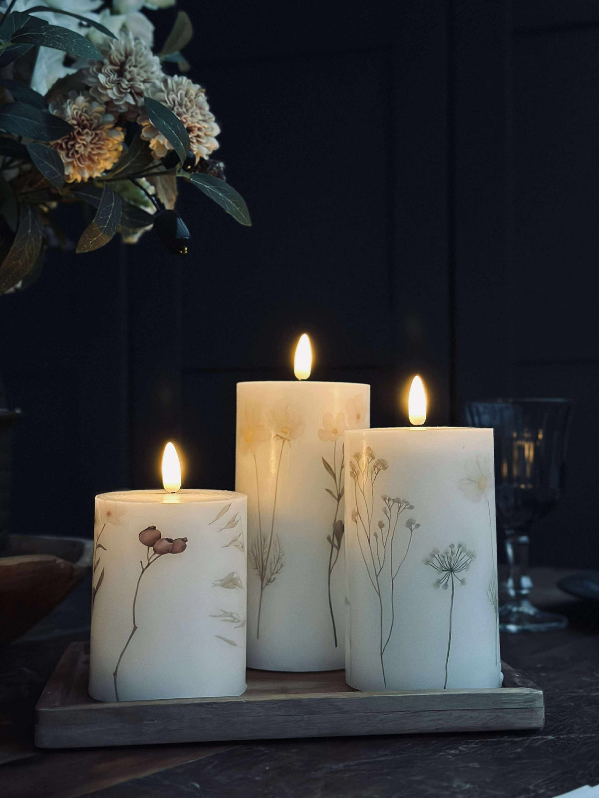 LED stompkaarsen FLOWER – Set van 3 stuks en afstandsbediening