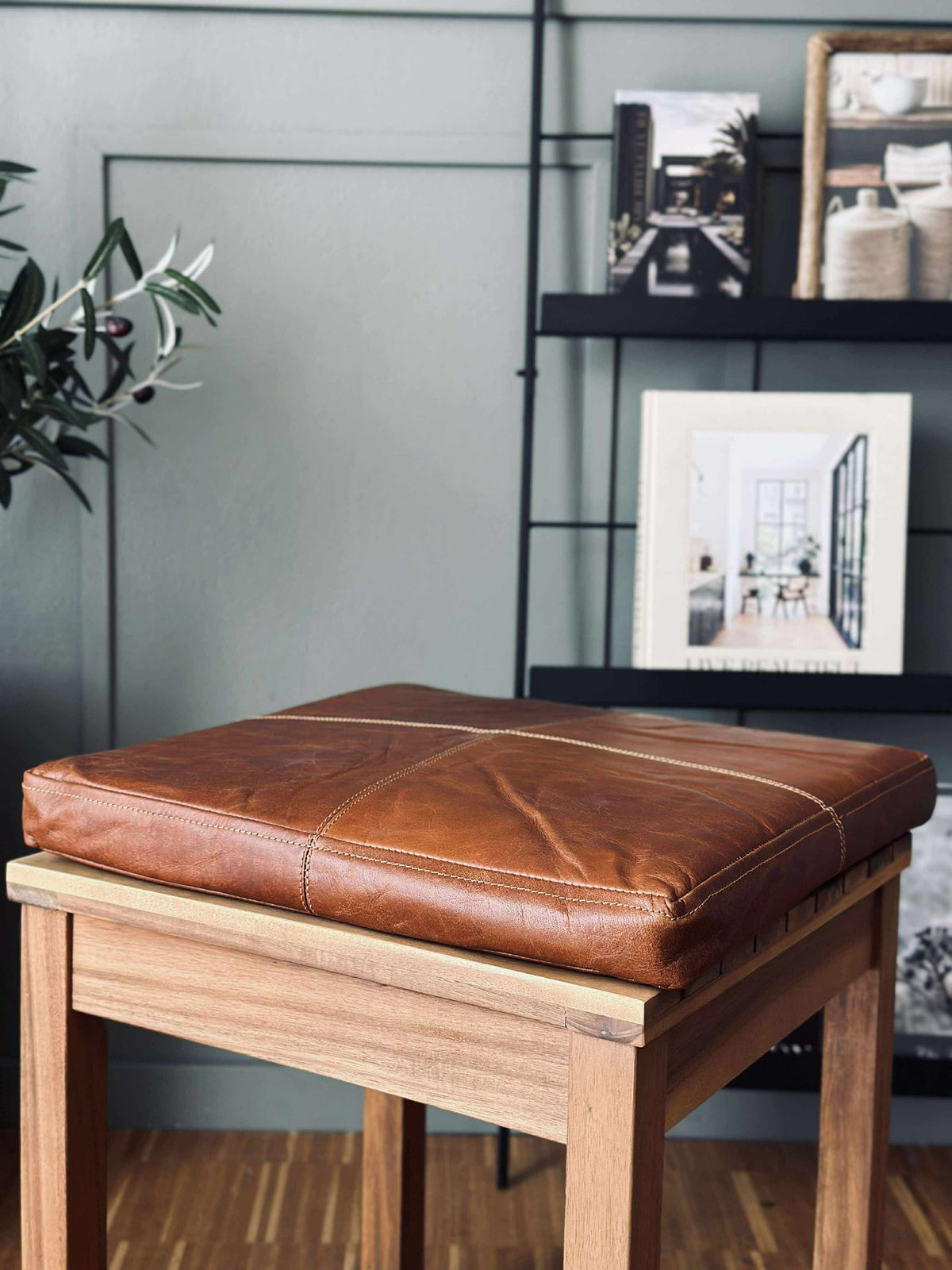 Kussen Tokyo van leer - 40x40 Cognac