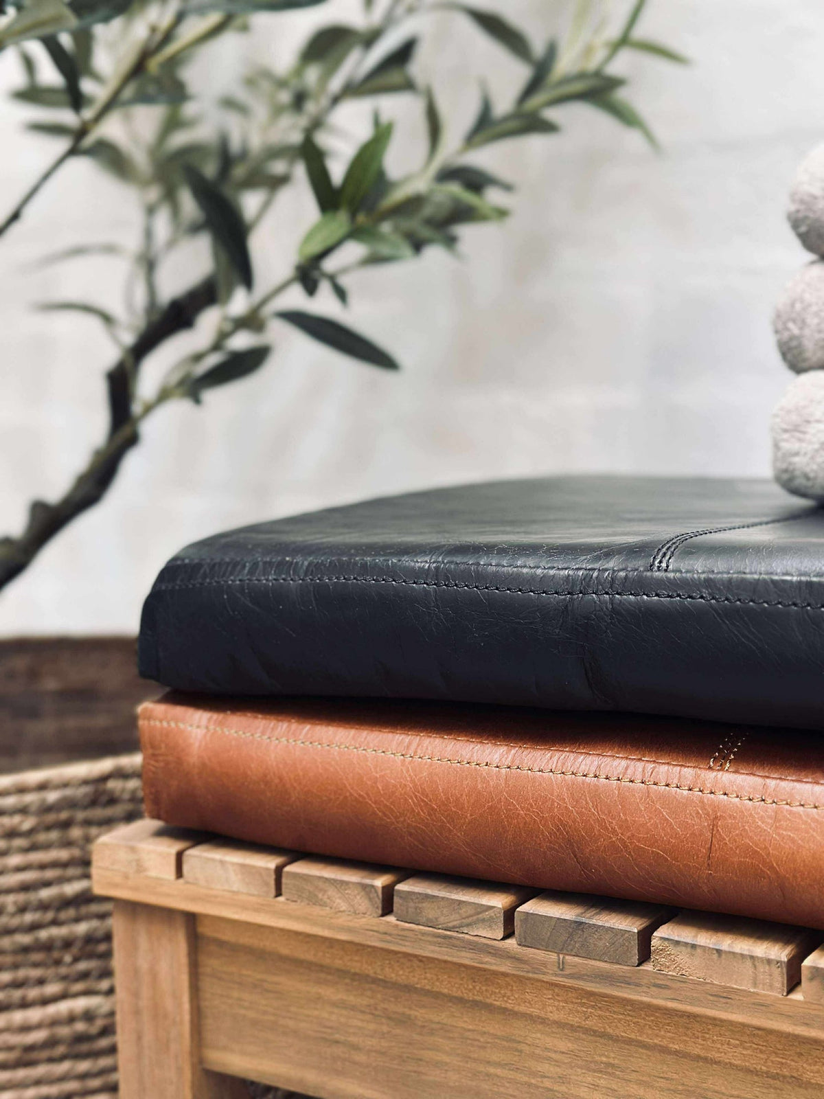 Kussen in leer Tokyo - 88cm Cognac