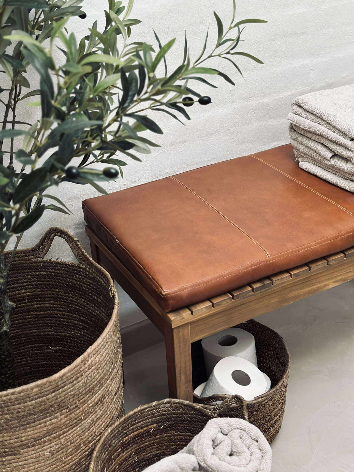 Kussen in leer Tokyo - 140cm Cognac
