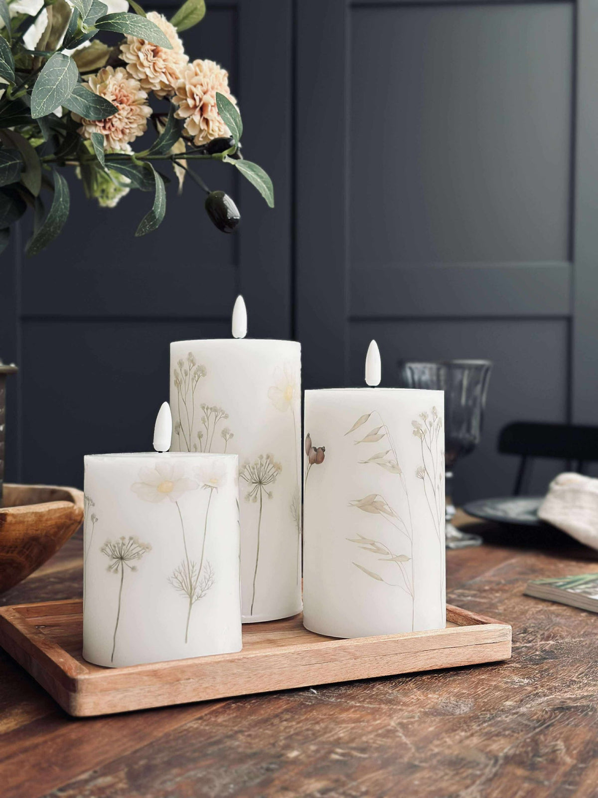 LED stompkaarsen FLOWER – Set van 3 stuks en afstandsbediening