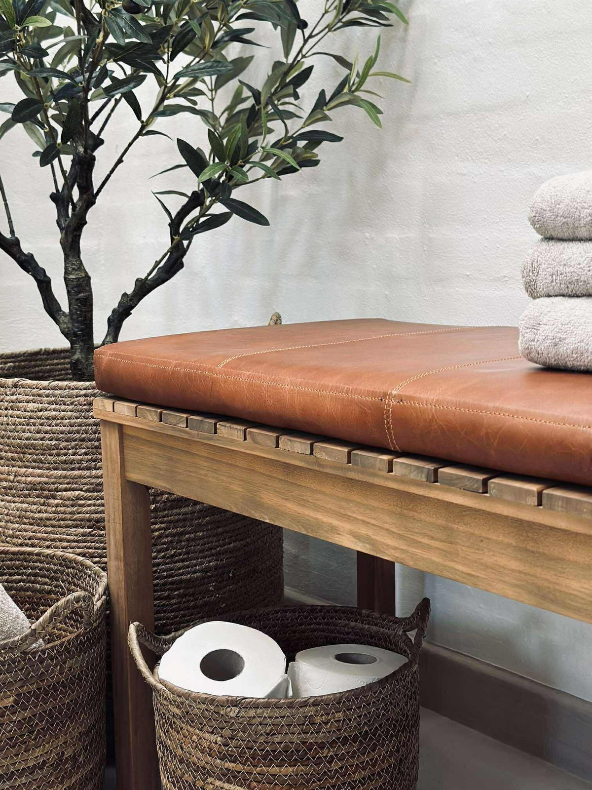 Kussen in leer Tokyo - 140cm Cognac