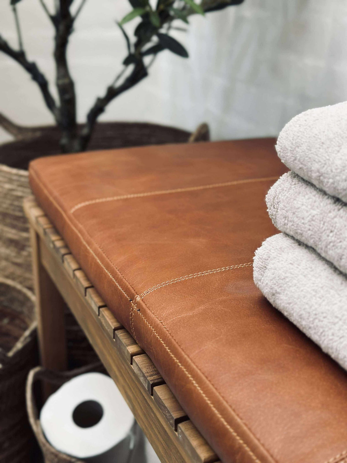 Kussen in leer Tokyo - 140cm Cognac