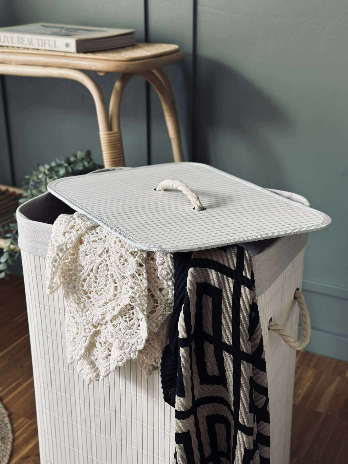 Wasmand van bamboe - Wit