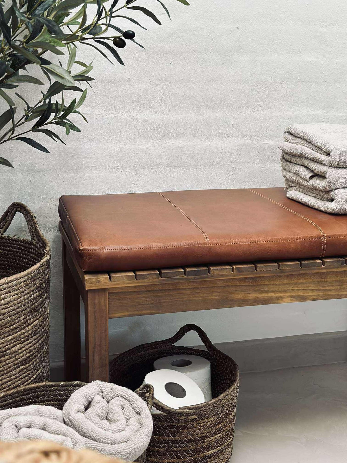 Kussen in leer Tokyo - 88cm Cognac