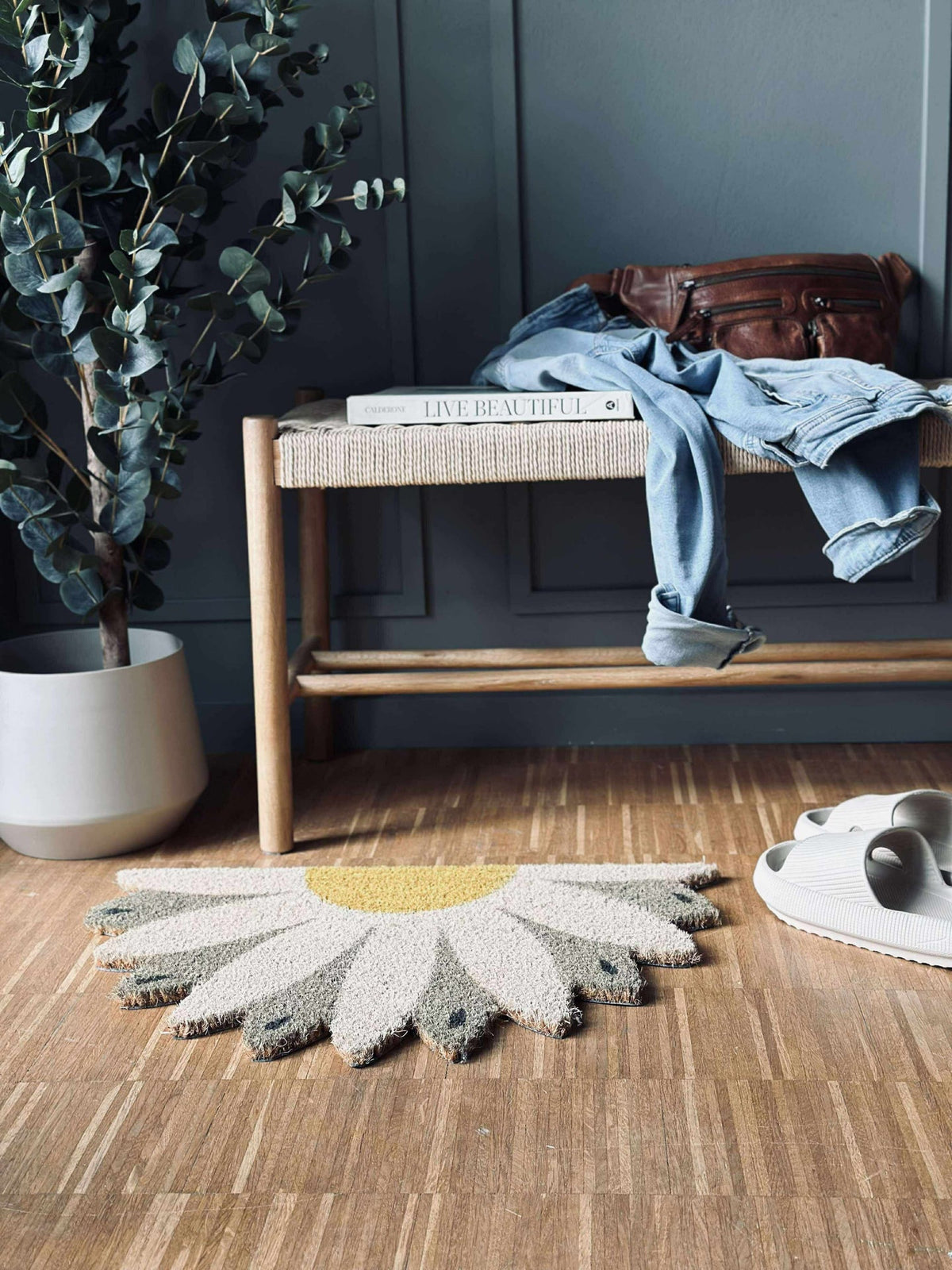 Deurmat Bloem beige