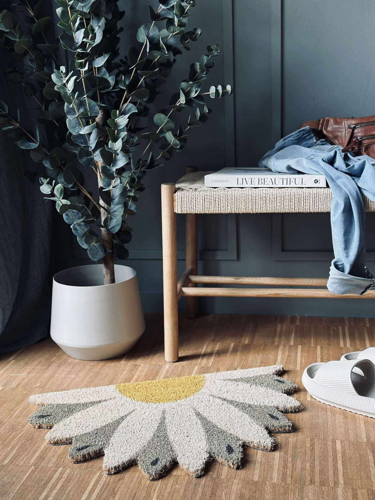 Deurmat Bloem beige