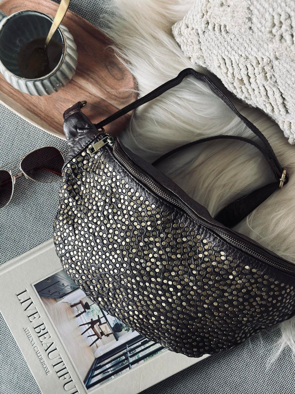 Bumbag Deluxe met studs - Brown
