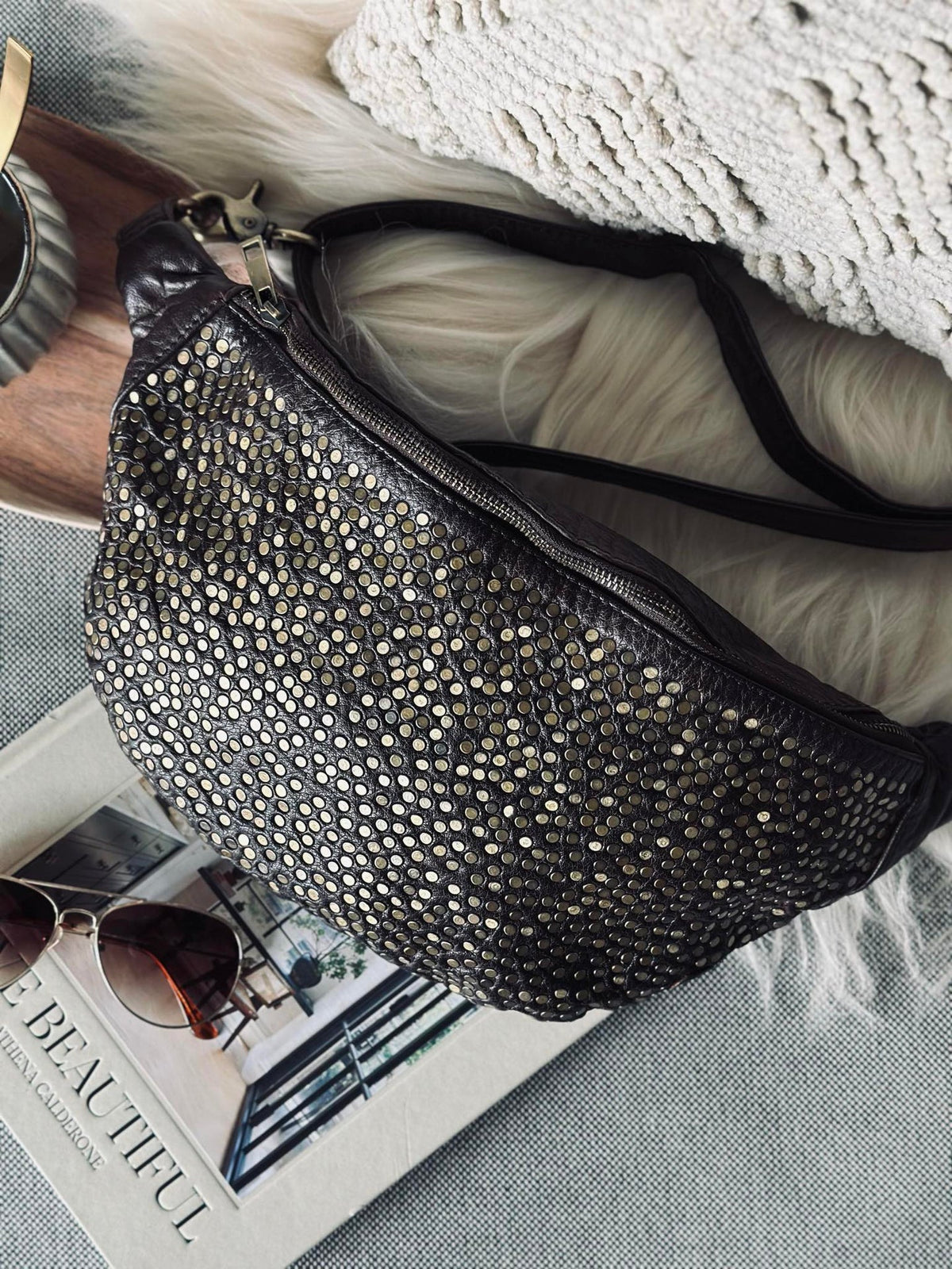 Bumbag Deluxe met studs - Brown