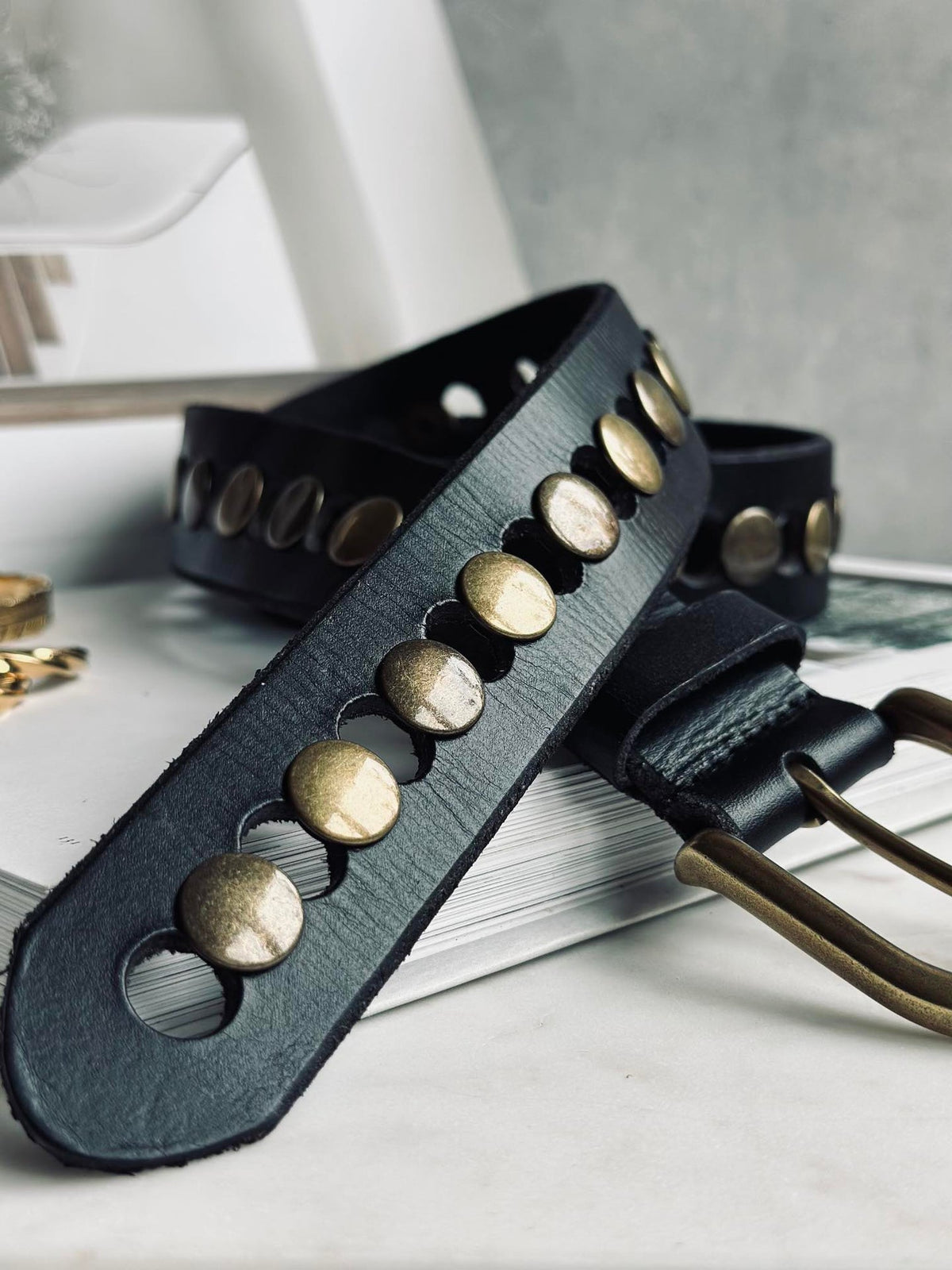 Jeansriem met studs - Black
