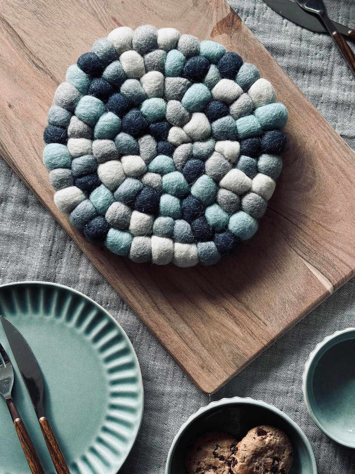 Onderzetter DOTS - Blauw gemêleerde wol