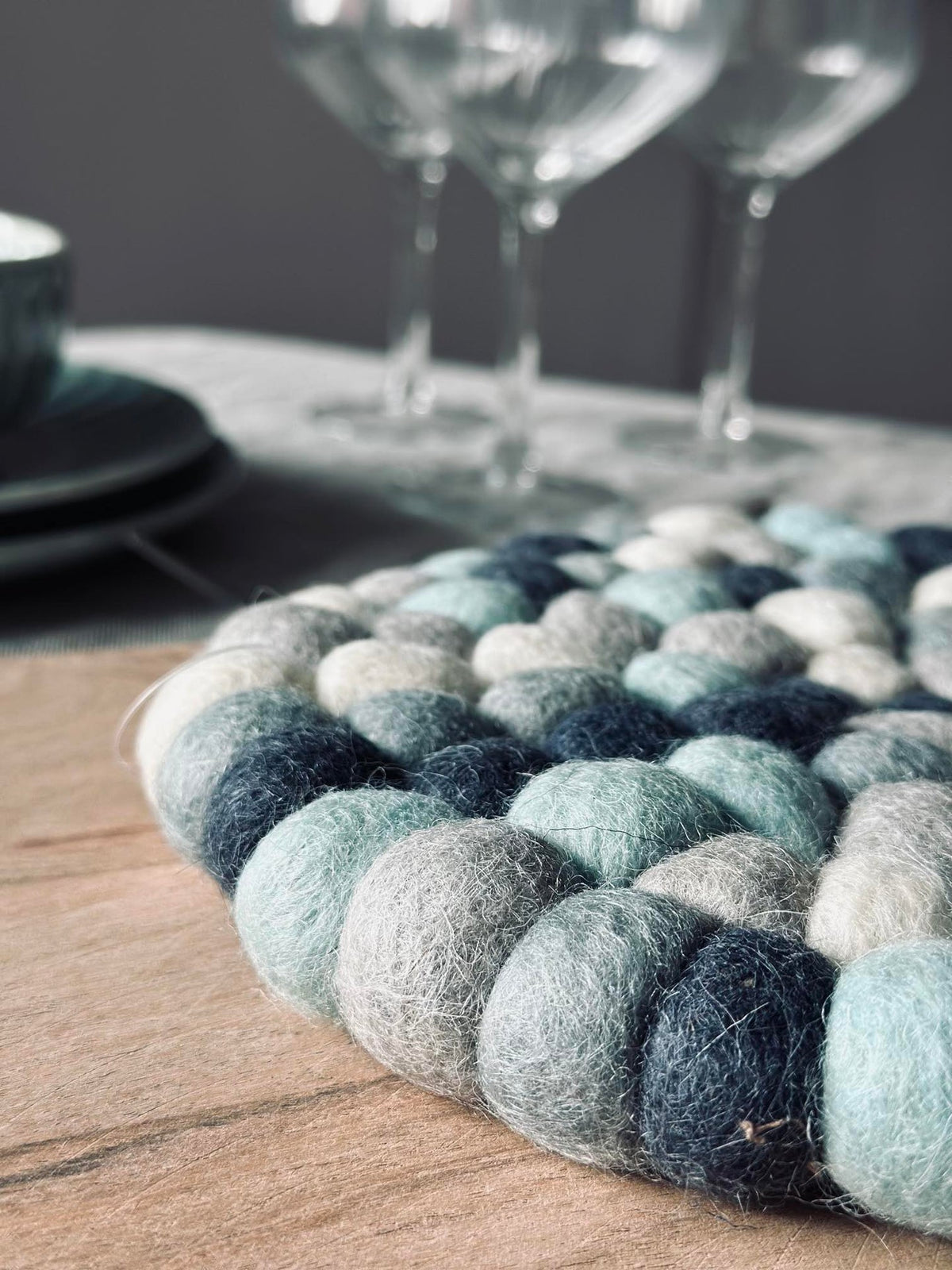 Onderzetter DOTS - Blauw gemêleerde wol