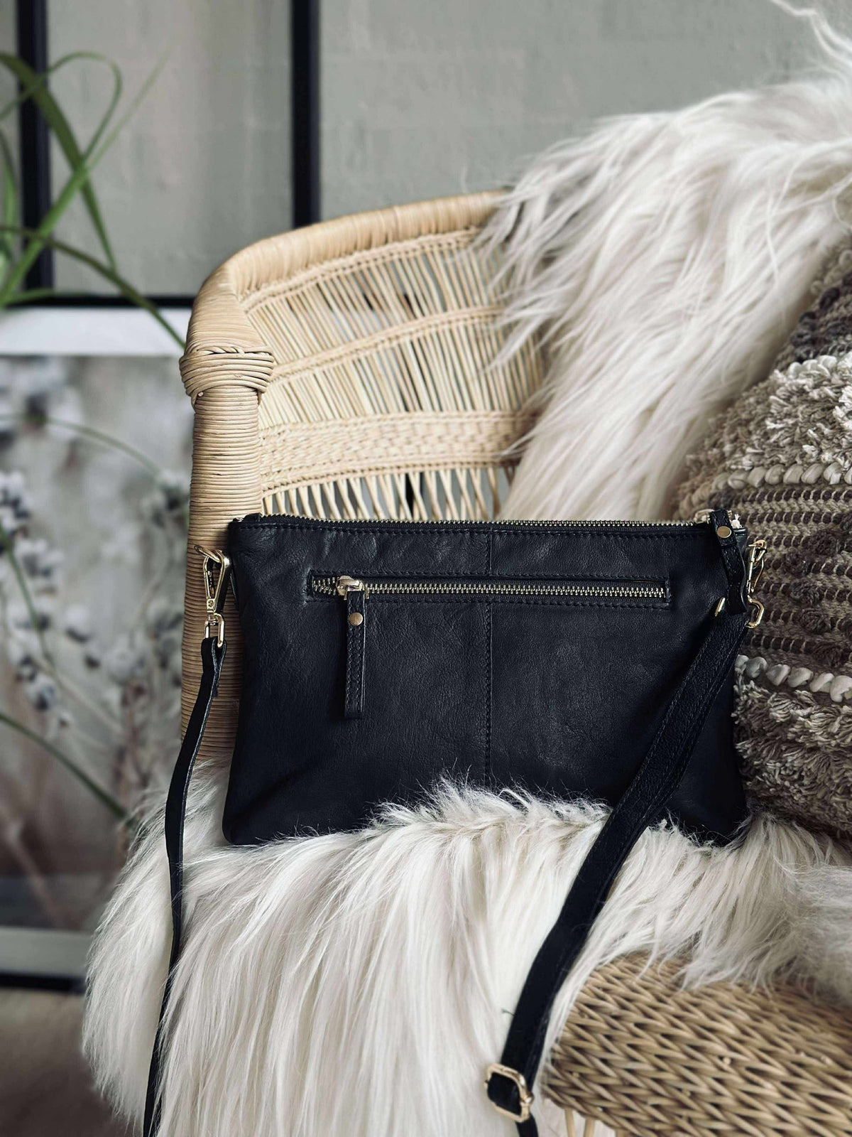 Clutch van zwart leer