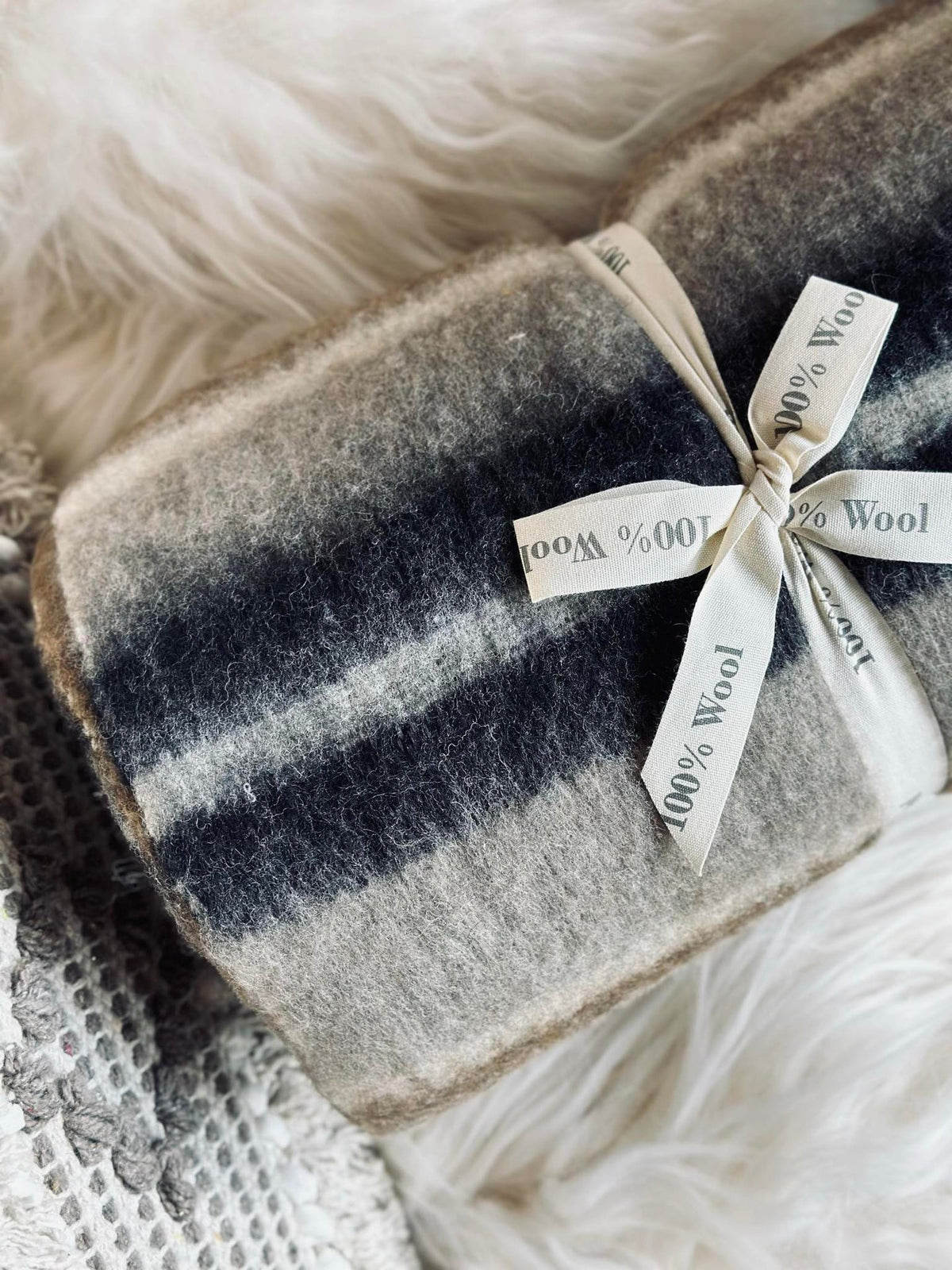 Plaid 100 % wol - Taupekleurige streep
