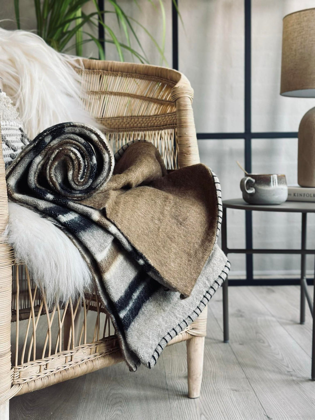 Plaid 100 % wol - Taupekleurige streep