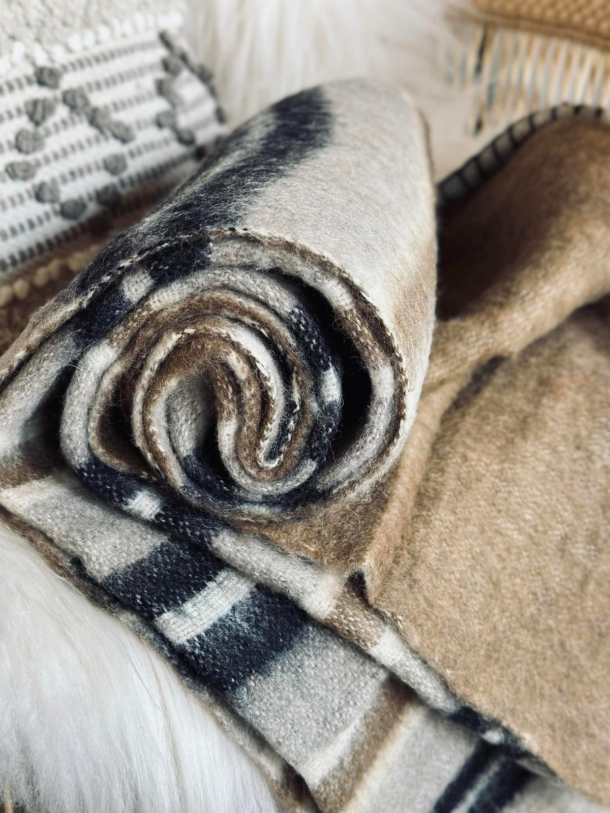 Plaid 100 % wol - Taupekleurige streep