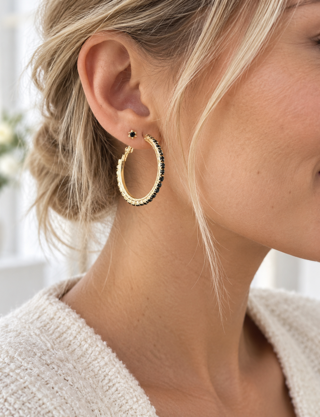 Oorbellen Smilla Hoops 18K verguld - Black