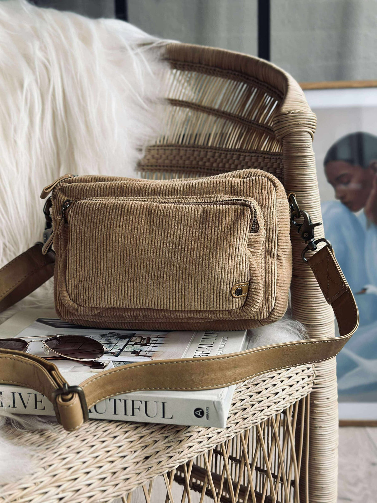 Crossbody Tan fluweel