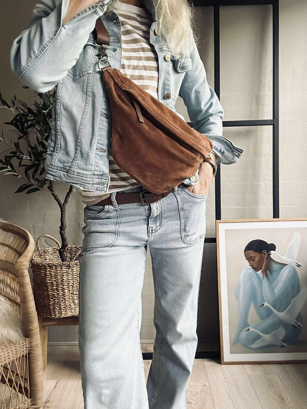 Mooie suède bumbag - Cognac