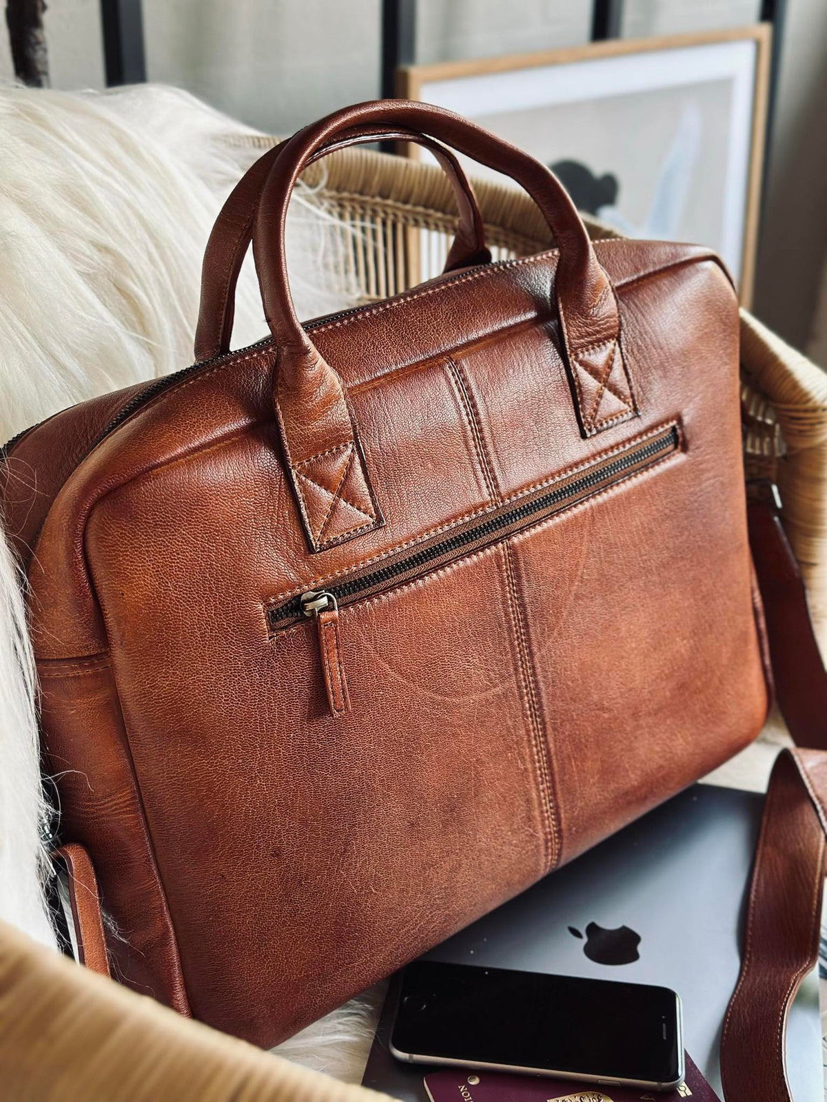Laptoptas cognac