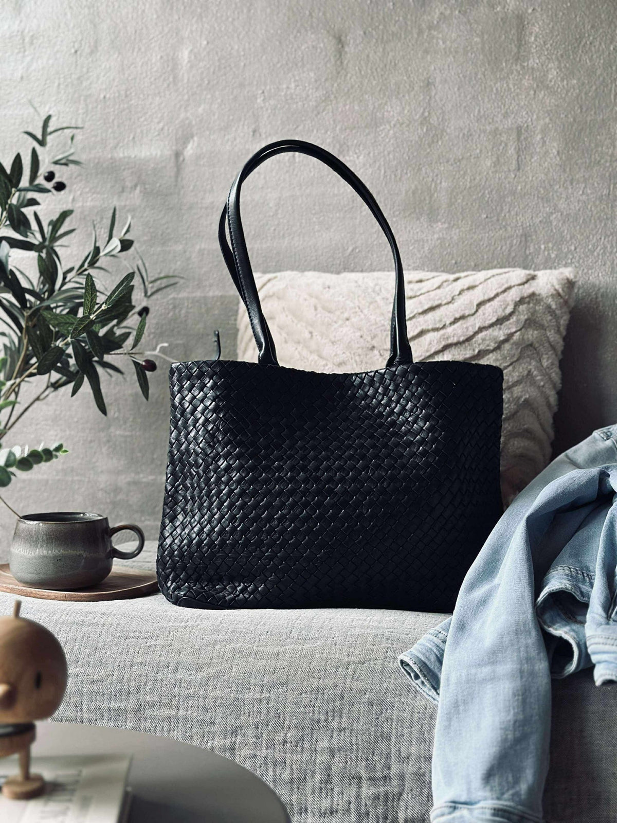 Shopper van gevlochten leer - Black