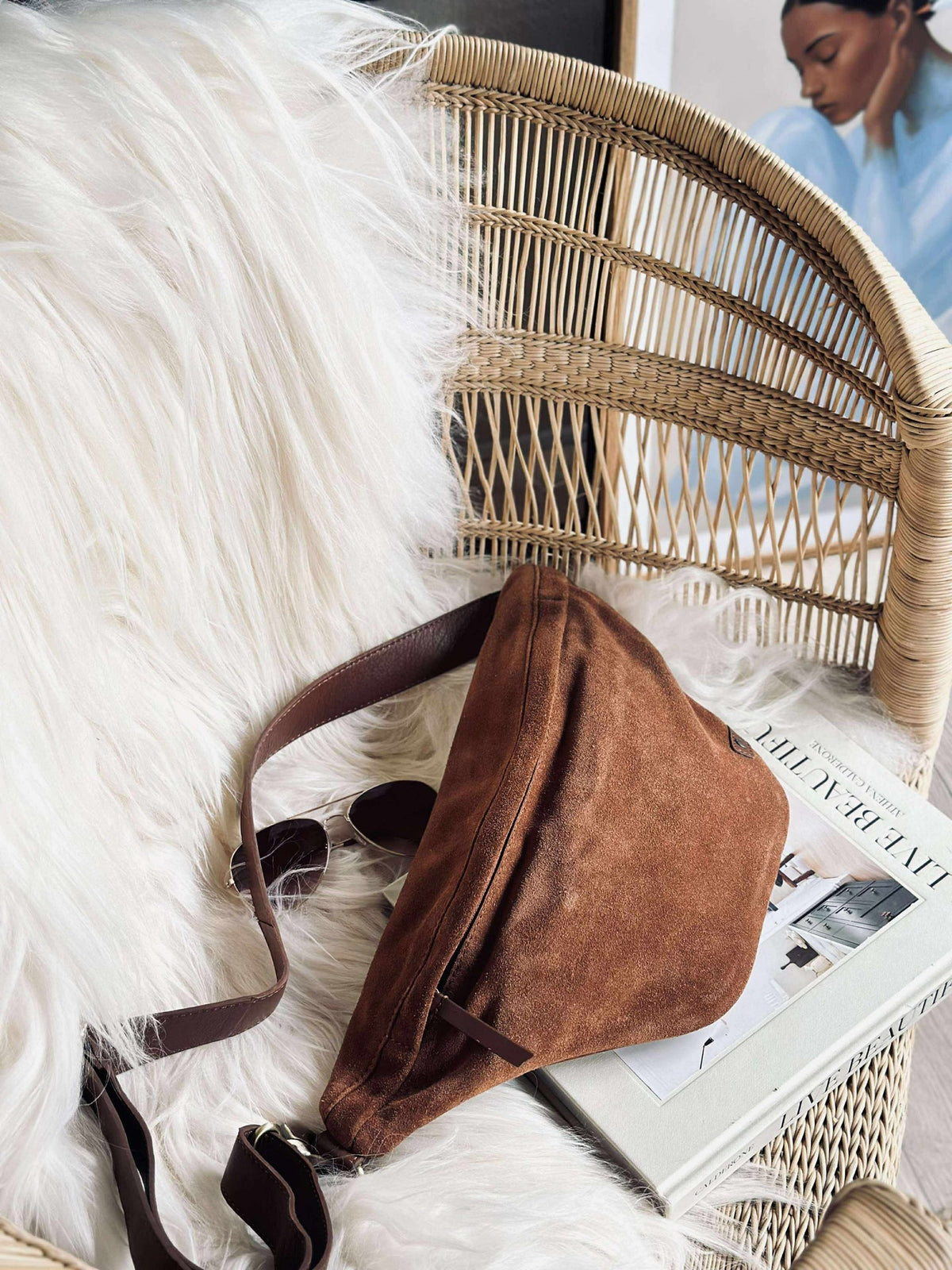 Mooie suède bumbag - Cognac