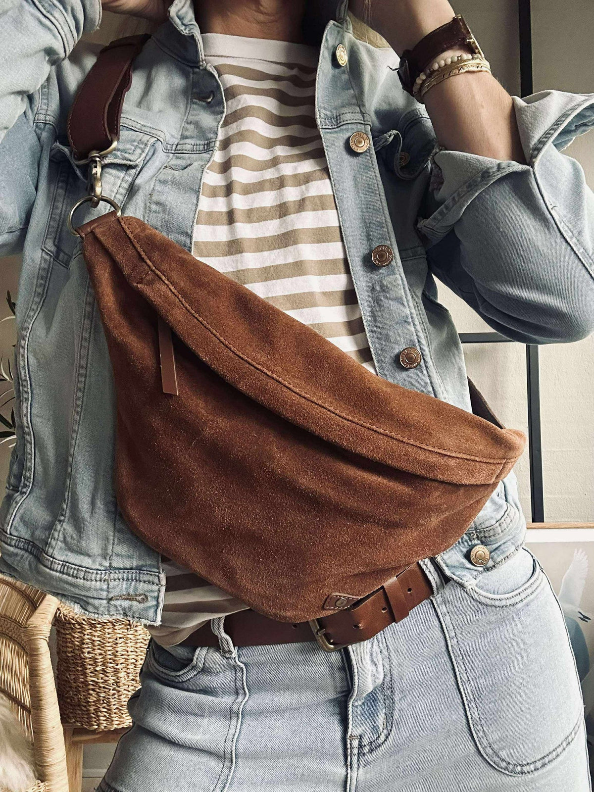 Mooie suède bumbag - Cognac